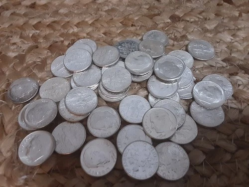 Fifty Very Close To Uncirculated 1964 Silver Dimes - One Roll