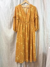 Madewell Dress Womens 4 Yellow Floral V Neck Maxi Fit Flare Ruffle Sleeve Boho