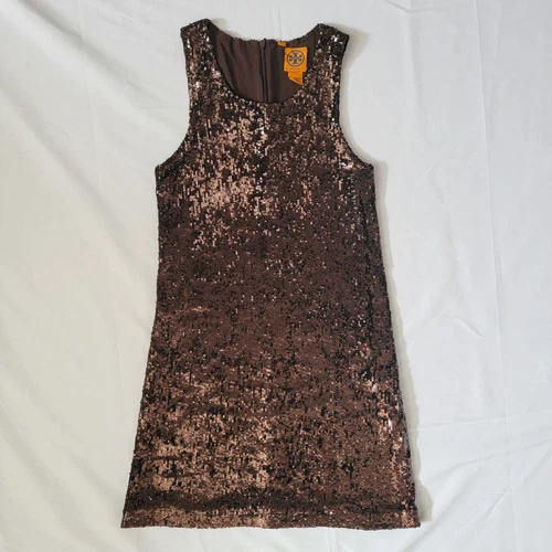Tory Burch mini abito marrone con paillettes senza maniche taglia 6 da piccola a media