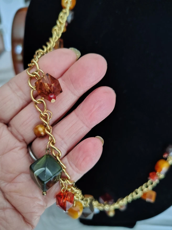 Collar de cadena Joan Rivers tono dorado cuentas de piedras preciosas de vidrio facetado multicolor Foto 2 de 4