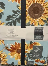 The Farmhouse Bumble Bee Sunflower Blue Tablecloth 60 X 104 Indoor / Outdoor
