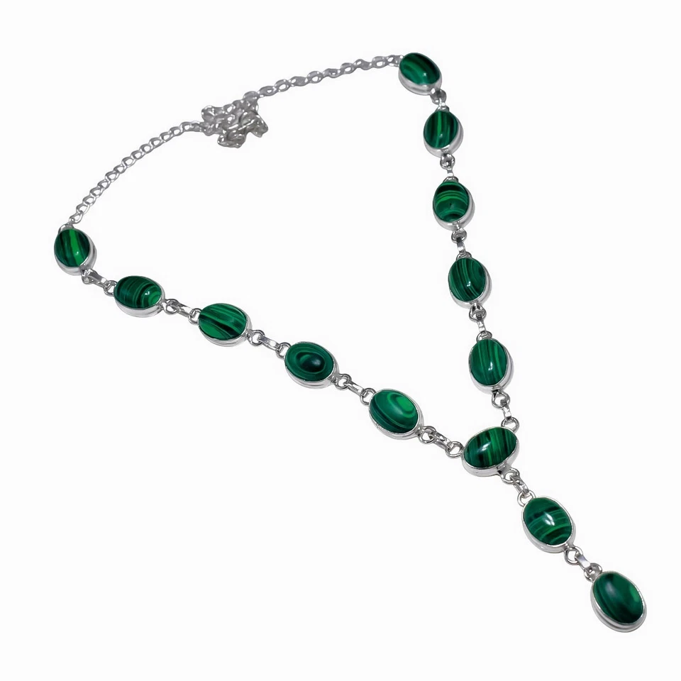 Collar de joyería de plata de ley 925 hecho a mano con piedras preciosas de malaquita tamaño-17-18" Foto 3 de 4