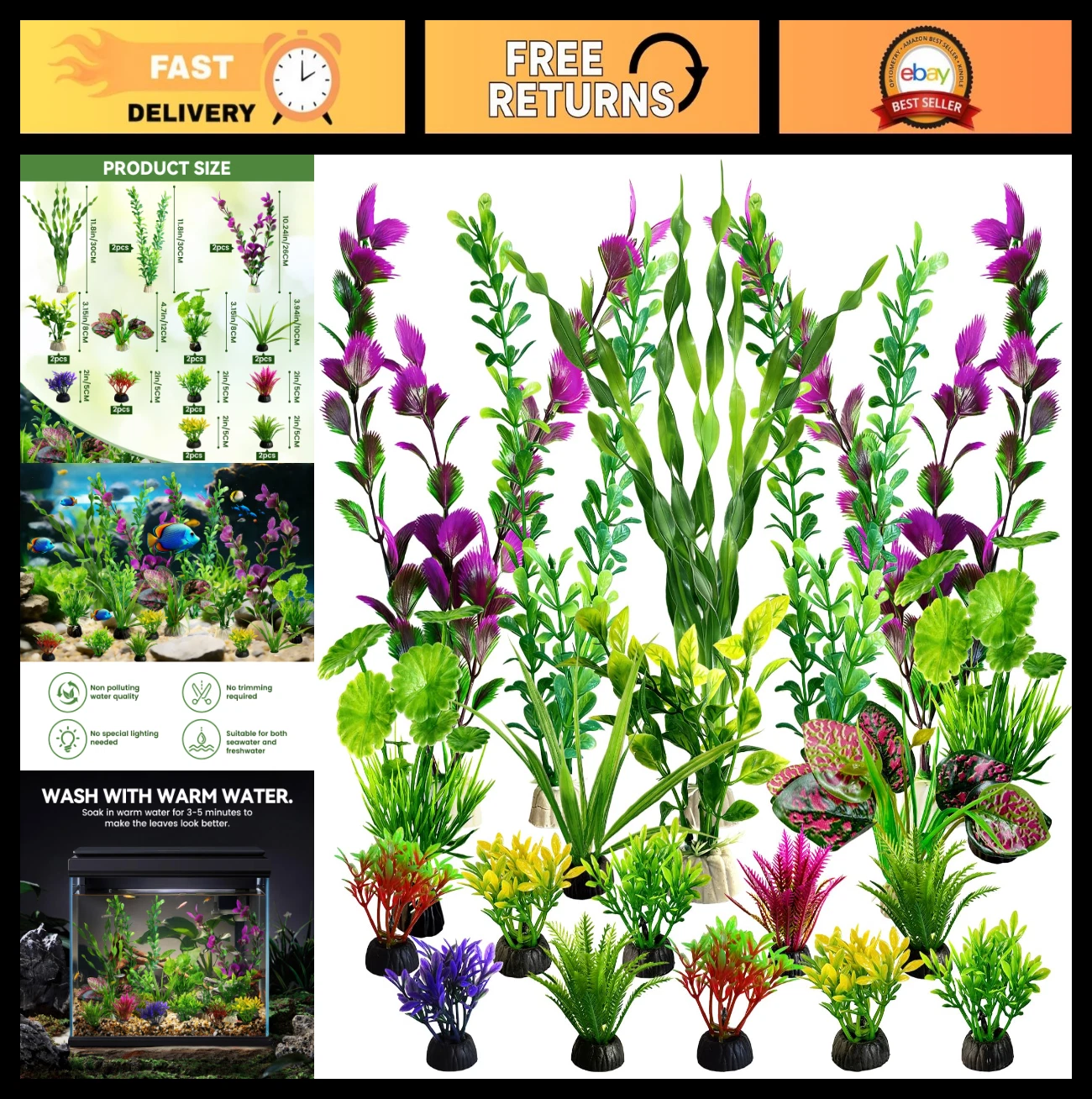 Vibrant Aquarium Decor - 22PC Artificial Plants Kit for Fish Tank Accessories
Opens in a new window