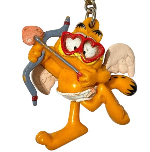 Vintage 80s Garfield Cupid Keychain Valentine Wings Paws Cartoon Character - Picture 2 of 11