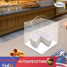 50 Pcs Clear Cake Boxes, Square Clear Cake Boxes, Cake Carrier with Handle