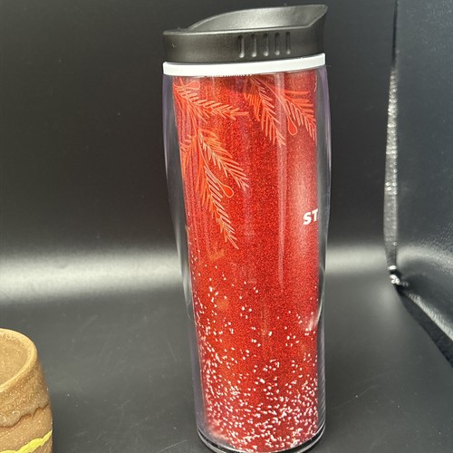 Starbucks 16 Oz Nestle Holiday Tumbler 2020 ~ Red Glitter Snowflakes Pine - Picture 9 of 13