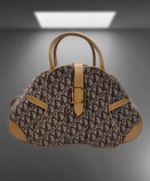 Sac à main Christian Dior Trotter motif total double sacoche de selle beige x gris