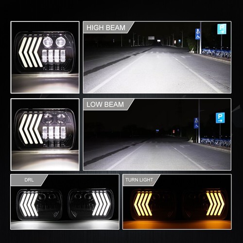 For Nissan D21 1986-94 Pair 7x6" LED Headlights Hi-Lo DRL Dynamic Turn Signal - Foto 7 di 12
