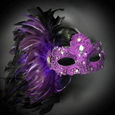 NEW Venetian Carnival Feather Masquerade Mask Purple Large Feathers Halloween