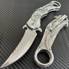 9” Silver CSGO Dragon Karambit Spring Assisted Open Blade Folding Pocket Knife