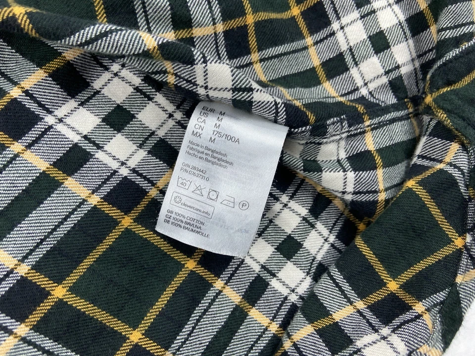 H&M Camisa Hombre Manga Larga Regular Fit Mediana a Cuadros Verde Bolsillo Botón Abajo Foto 4 de 4