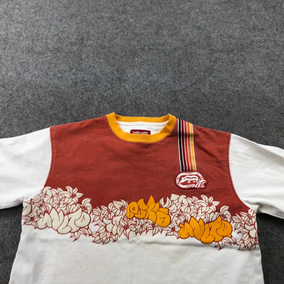 ECKO UNLTD рубашка для мальчиков маленький оранжевый белый графический лист ворота Street Wear * - Изображение 3 из 4