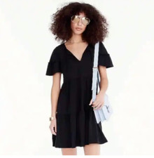 J. Crew Black Flutter Sleeve V-Neck Mini Sun Dress XS NWT 100% Cotton LBD
