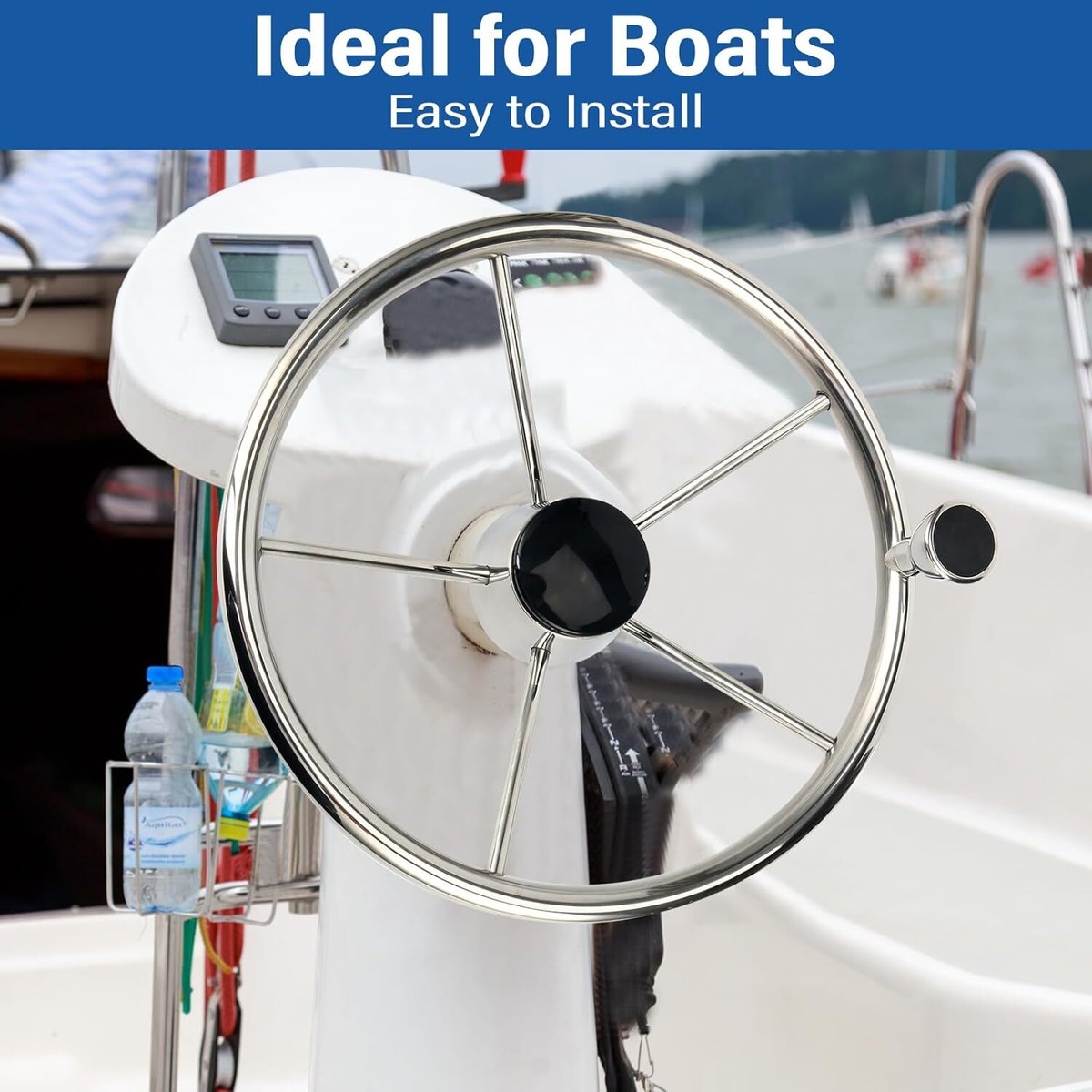 5 spoke 13.5 Inch Destroyer Style Stainless Boat Steering Wheel