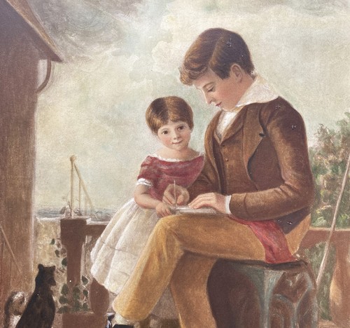 Adorable pintura al óleo de género antiguo de Charles & Fanny - Imagen 4 de 15