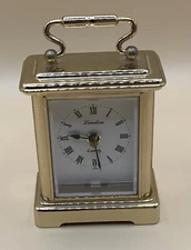 Mini Linden Carriage Clock Shelf-Sitter Brass Look Quartz Japan Table Desk *READ