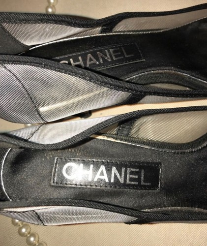 CHANEL COCO Mesh CC Floral Logo Black Pointed toe CC on Heel Pumps Size 41 - Picture 18 of 21