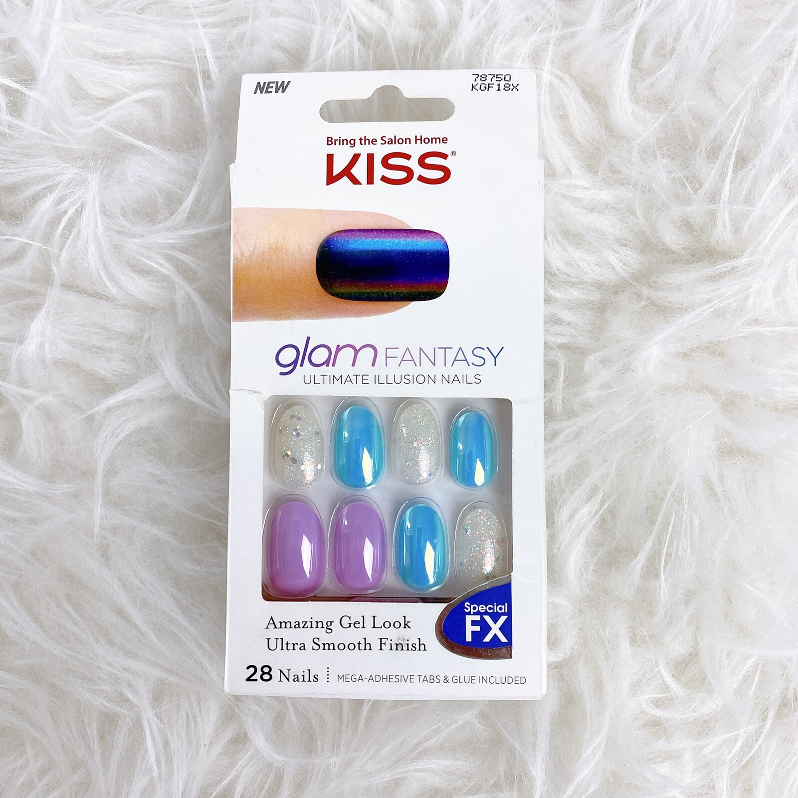 Kiss Nails Glam Fantasy Purple Blue Silver Oval Short Lgth Glitter
