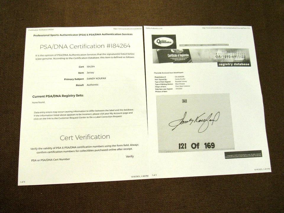 SANDY KOUFAX 1955 WSC BROOKLYN DODGERS HOF SIGNED AUTO L/E M&N JERSEY PSA/DNA OL - Image 4 of 4