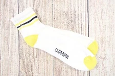 CLUB ROOM RETRO STYLE WHITE YELLOW STRIPE CUSHIONED SHORT CREW ANKEL SOCKS MENS 