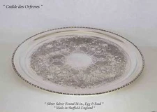 Silver Salver Round  14 in., Egg & Bead, Embossed