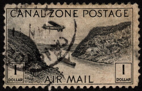 Canal Zone - 1931 - $1.00 Black Gaillard Cut & Airplane Airmail Issue # C14 F-VF - Picture 1 of 1