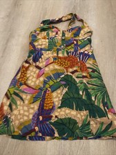 House Of Harlow Farm Rio Toucans Style Linen Dress, size M Fix Button B1