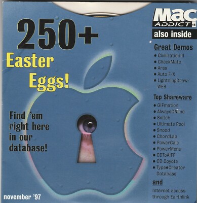 the disk november '97 by MacADDICT 15 ~ 250+ Easter Eggs ~ CD-ROM