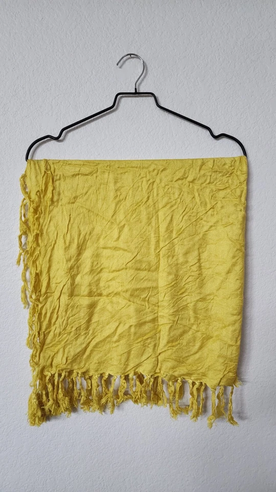 Anthropologie Scarf Lightweight Yellow Boho Fringe Square Neckwarmer - Image 4 of 4