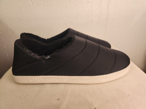 Toms Mens 11.5 Black Faux Fur Ripstop Ezra Manmade Slide Slippers Shoes #26