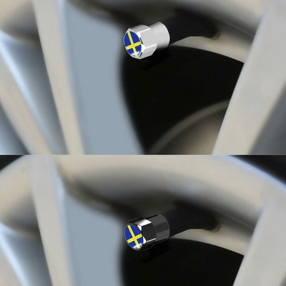4pcs Sweden Flag Car Auto Wheel Tyre Tire Valve Stems Air Dust Cover Screw Caps - Image 4 of 4