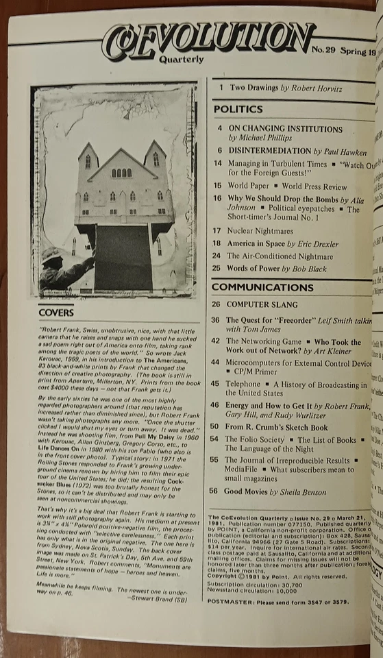 Whole Earth CoEVOLUTION Quarterly - Three Issues 1981 - R. Crumb, Robert Frank - Image 4 of 4