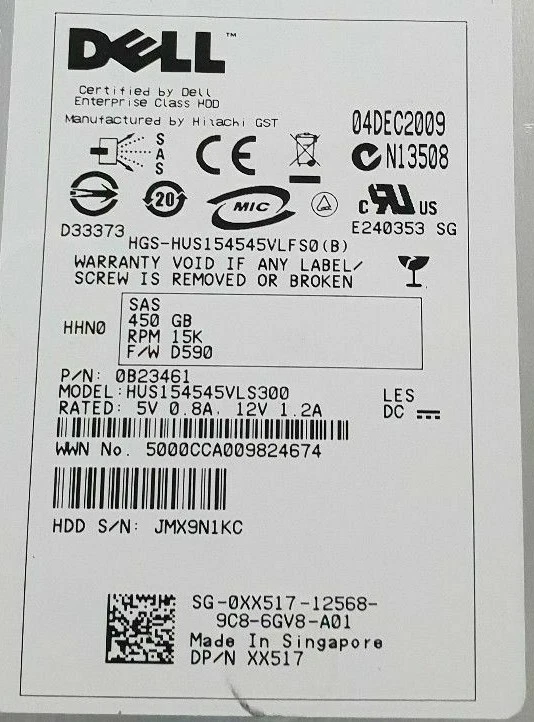 Dell 0XX517 XX517 450-GB 3Gbps 15000RPM 3.5" SAS LFF HDD HUS154545VLS300 - Image 2 of 3