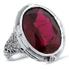 VICTORIAN STYLE 925 STERLING SILVER 19 CARAT RED LAB-CREATED RUBY RING   582Z