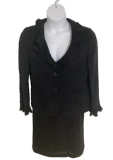Santorelli Made in Italy Regina Black Textured  Metalic 2- Piece Suit Sz 12 VTG