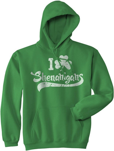 I Clover Shenanigans Hoodie Funny Irish SweatShirt X-Large, Green