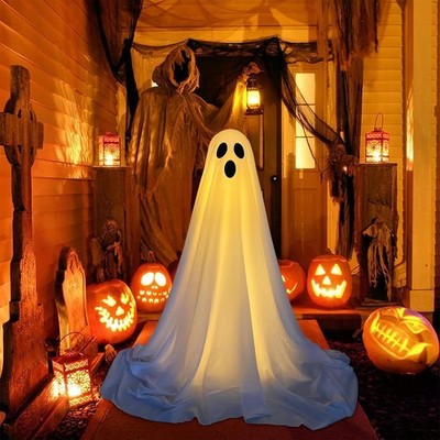 1 Stück Halloween Geister Deko, 85 cm-180 cm groß ausziehbar LED beleuchtet