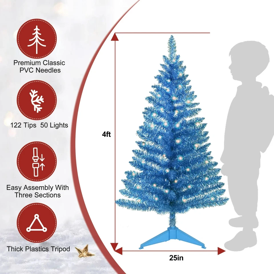 4ft Lighted Artificial Blue Christmas Tree Small Tabletop Xmas Tree w/50 Light - Image 4 of 4