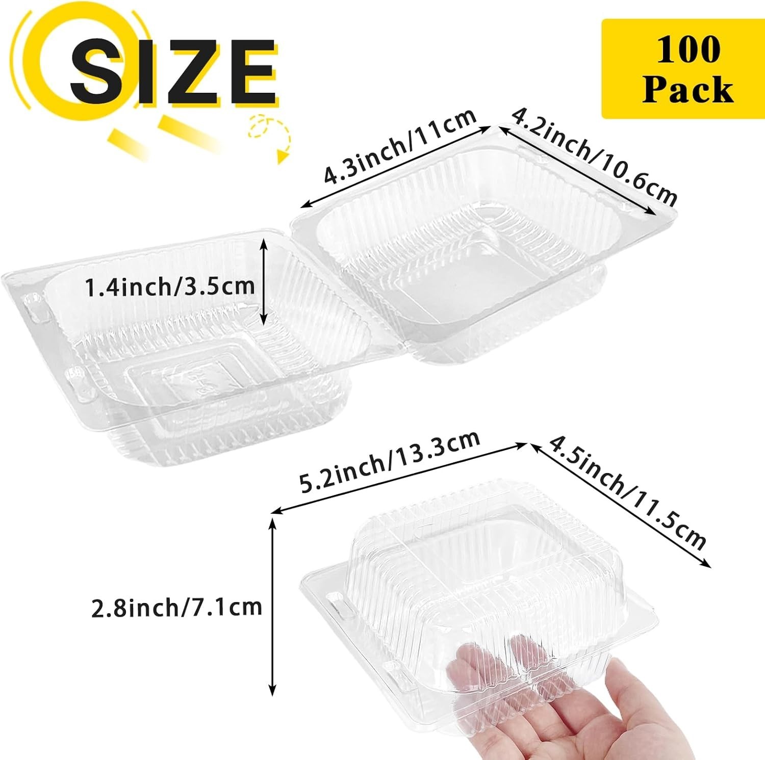 Plastic Containers 100 Pcs Clear Hinged Lids Individual Cake Slice Containers
