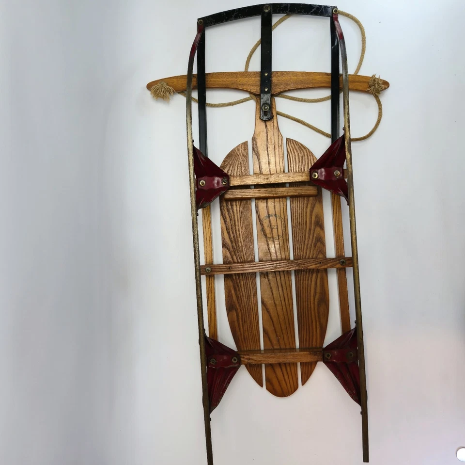 Rare Vintage Wood / Metal Lightning Guider 40” Snow Sled - No. 122 - Image 2 of 4