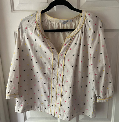 Boden Women's White Popover Colorful Dots 3/4 sleeve US10