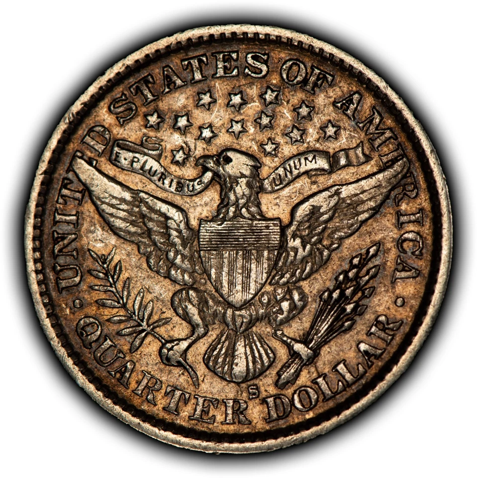 Cuarto de barbero de plata 1894-S 25c - XF - SKU-Z6404 Foto 3 de 4