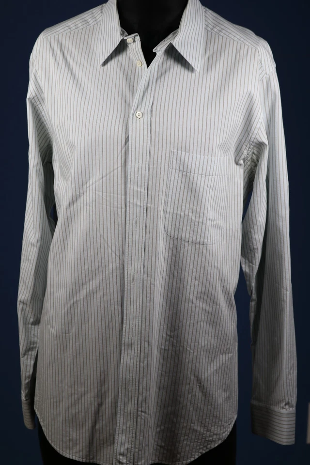 Camisa de vestir a rayas de algodón Armani Collezioni Italia para hombre 16 41 pecho 44" Foto 2 de 4