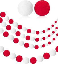 3 Pack Christmas Pom Garland 19.6 Ft Red White Felt Ball Tree Hanging Decor