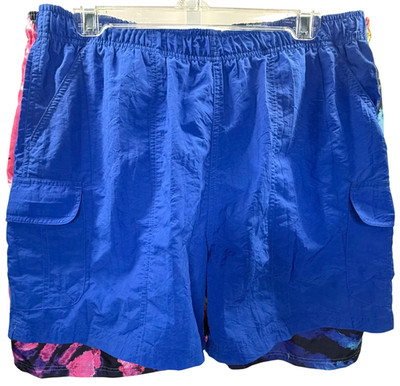 2 Vtg TRAIL DESIGNS SWIM TRUNKS CARGO + BROKEN THREADS TIE DYE MEN XL SHORT SET
