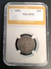 1855  25C  Seated Liberty Silver Quarter  PGA XF 45 Philadelphia   — photo 1