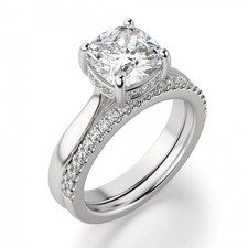 Lab-Created 2.10 Ct Cushion Cut VVS1 Diamond Wedding Ring Set 14K White Gold FN