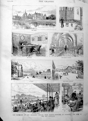 Original Old Antique Print 1886 Castle Chantilly Duc D'Aumale Orleanist Princes