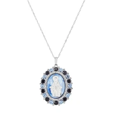 Finecraft Virgin Mary Necklace with Pearls and Crystals In Sterling Silver, 18"
