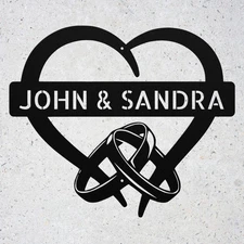 Custom Heart with Rings Metal Art Sign Wedding Gifts Valentines Gift for Couples